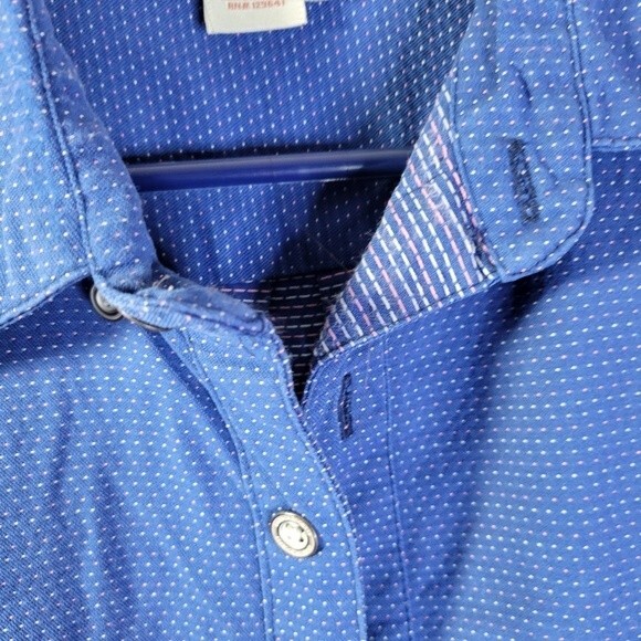 Carbon 2 Cobalt men's blue Button Down Shirt S Med 100% cotton Swiss Dot - Picture 3 of 10